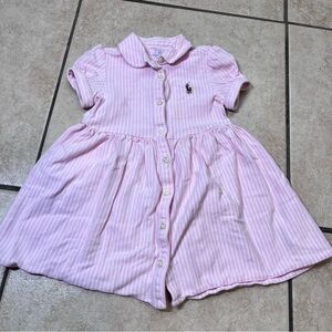 Polo Ralph Lauren Baby Girl Knit Pink Striped Oxford Shirt Dress‎ – Size 18M